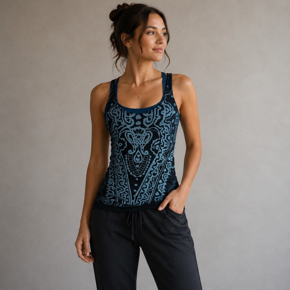 Athleta Black Teal Knit Athletic Tank Top Medium